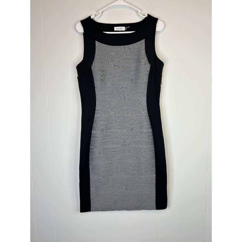 Calvin Klein Women's Size 10 Sleeveless Color block Dress Black Gray Office 223